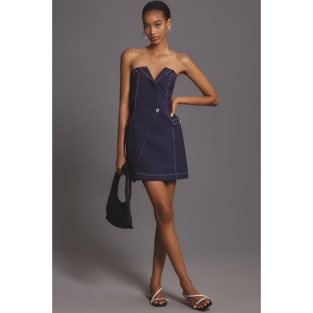 Maeve Strapless‎ Mini Dress 2 Purple Contrast Stitch Cocktail Wedding Guest